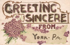 Vintage Postcard 1910's Greeting Sincere From York Pennsylvania Souvenir Card