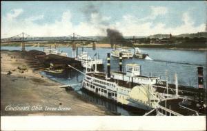 Cincinnati OH Steamer Boats Levee Scene c1905 Postcard EXC COND