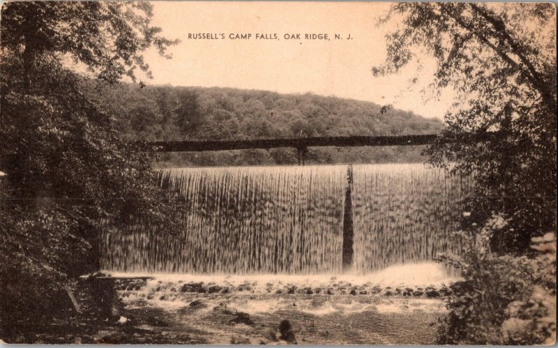 Russell's Camp Falls, Oak Ridge NJ Waterfall Vintage Postcard R54