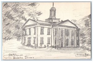 Vandalia Illinois Postcard State House Sketch Art Josephine Bortschi 1957 Posted