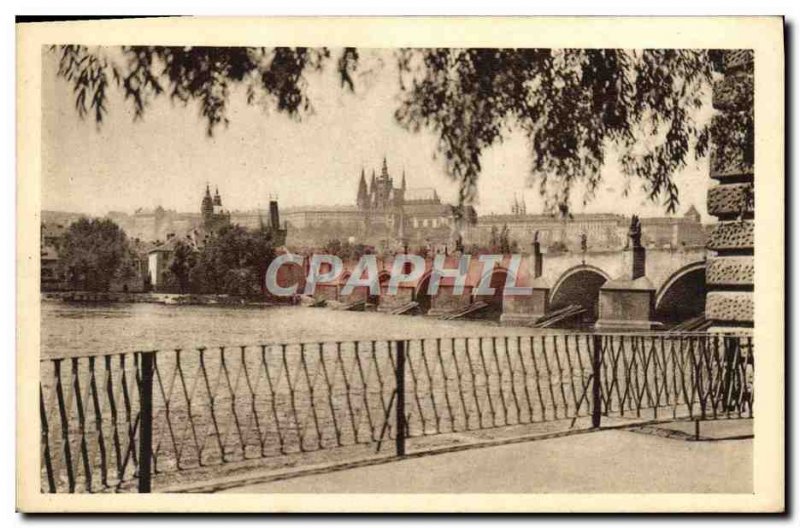 Old Postcard Prag Karlov Most At Hradcany