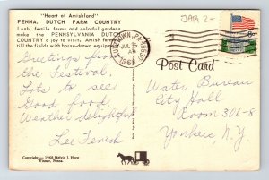 Pennsylvania Dutch Farm Country Heart Amishland Flowers Cancel 1968 Postcard 