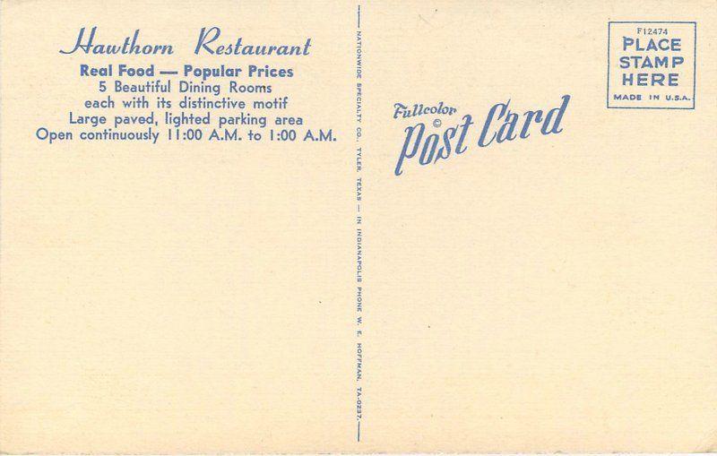 Autos Hawthorn Restaurant Indianapolis Indiana 1940s Postcard Nationwide 11640