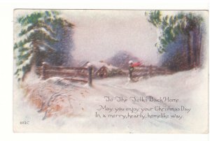 To The Folks Back Home, Winter Rural Scene, Vintage 1920 Christmas Postcard