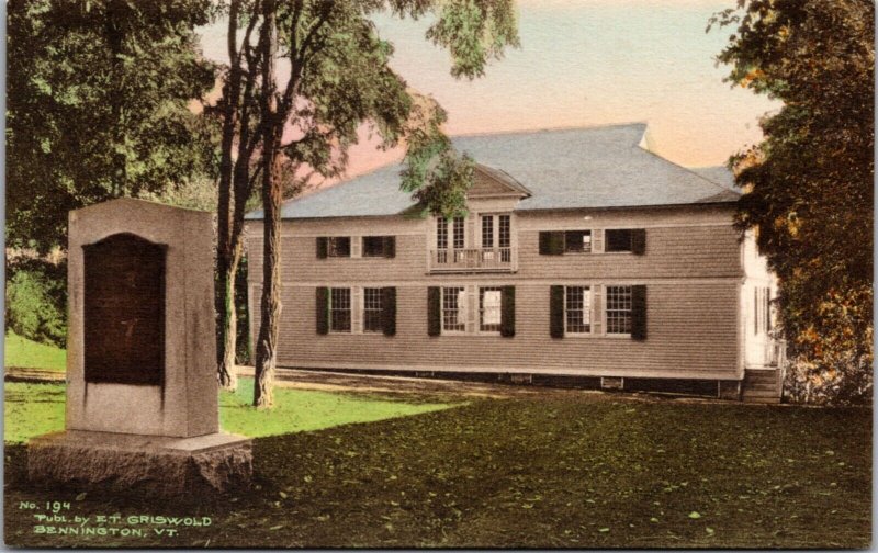 Hand Colored Postcard The Yellow Barn and Robinson Marker in Bennington, Vermont