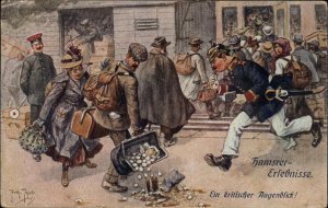 Arthur Thiele Street Scene Man Spills Eggs Hun Soldier c1910 Postcard