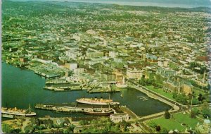 Victoria BC Aerial Harbour Ships Unused Vintage Postcard H35 