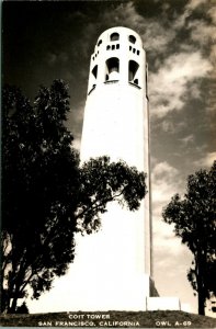 RPPC Coit Tower San Francisco California CA UNP 1940s Postcard Owl A-69