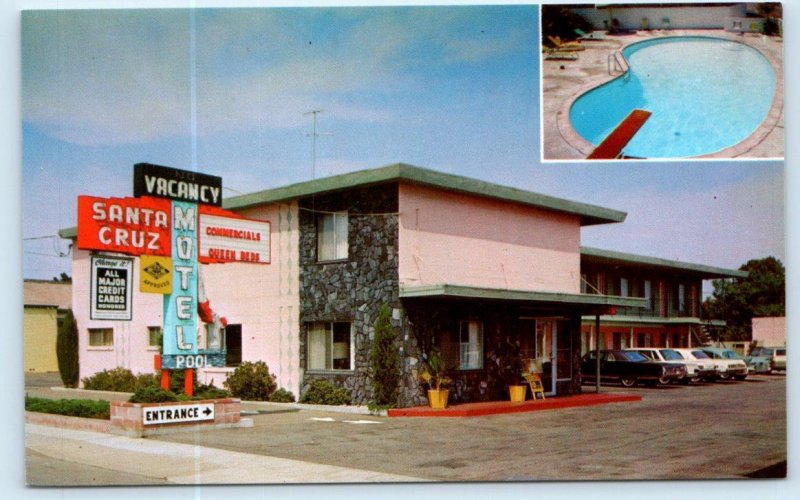 SANTA CRUZ, CA ~ Roadside SANTA CRUZ MOTEL c1960s Cars Postcard