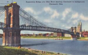 Suspension Bridge over Ohio River Cincinnati, Ohio Linen