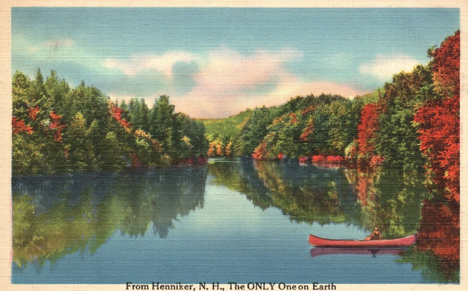 Henniker NHNew Hampshire, 1939 Lake Scene Canoe Tree Lined Vintage