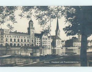 old rppc CLOCK TOWERS AND BUILDING ON WATER Zurich Switzerland HM2013