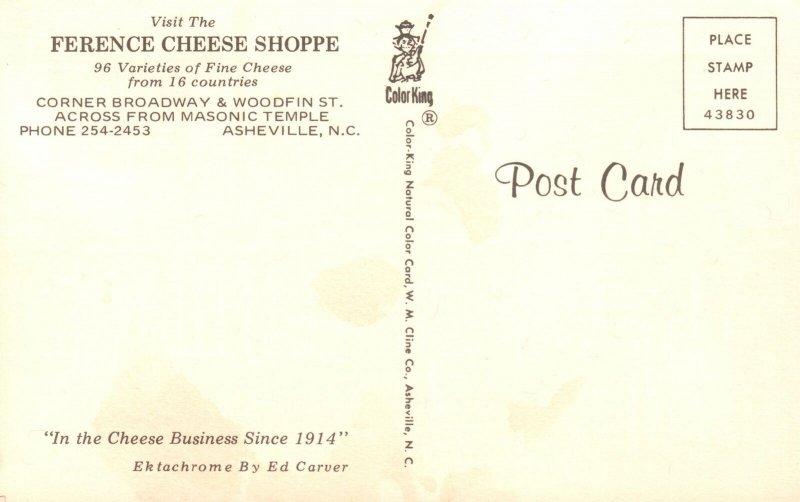 Vintage Postcard View of Ference Cheese Shoppe Asheville North Carolina N. C.