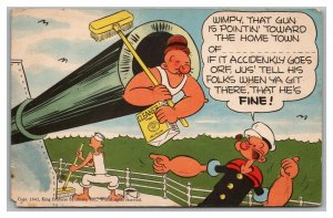 Postcard Comic WW2 Era Popeye and Wimpy on Battleship P25