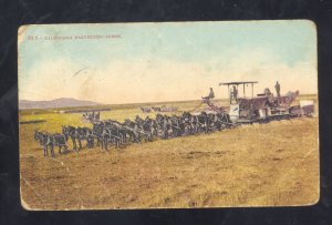 CALIFORNIA HARVESTING SCENE FARMING 20 HORSE TEAM TRACTOR VINTAGE POSTCARD