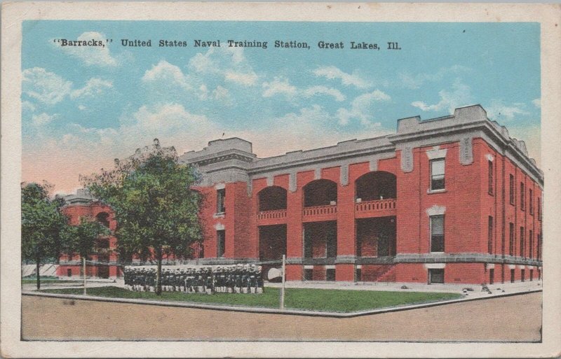 Postcard Barracks United States Naval Training Station Great Lakes IL