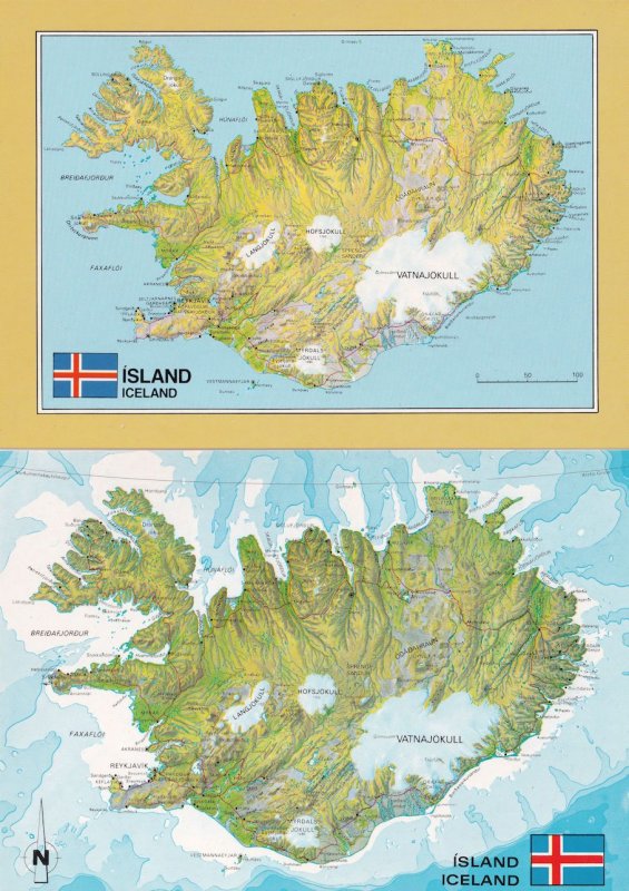 Iceland Survey Department 2x Map Postcard s