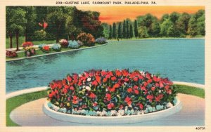 Vintage Postcard 1930's Gustine Lake Fairmont Park Philadelphia Pennsylvania PA