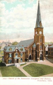 Vintage Postcard 1915 Church of Immaculate Conception & Rectory Waterbury Conn.