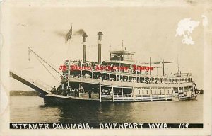 IA, Davenport, Iowa, RPPC, Mississippi River Steamer Columbia, Photo No 109