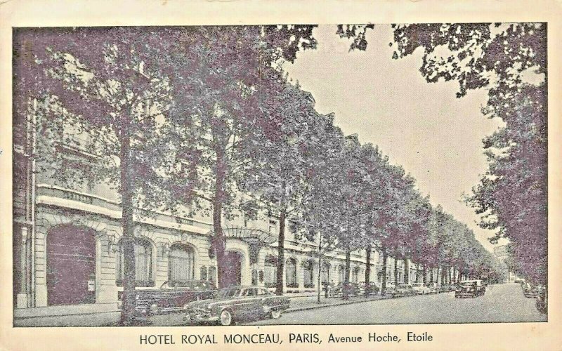 PARIS FRANCEHOTEL ROYAL MONCEA-AVENUE HOCHE-ETOILE1956 POSTMARK POSTCARD