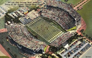 VINTAGE POSTCARD THE ORANGE BOWL STADIUM MIAMI FLORIDA 1940's/1950's LINEN MINT