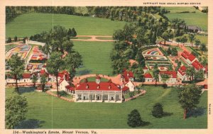 Vintage Postcard 1943 Aerial View Washington's Estate Mount Vernon Virginia VA