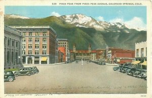 Colorado Springs, CO Pikes Peak Avenue 1935 Postcard, Pikes Peak View