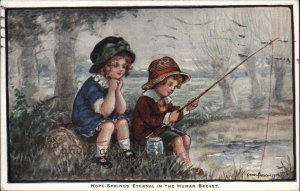 Ethel Parkinson Children Fishing Happy Days c1910 Vintage Postcard