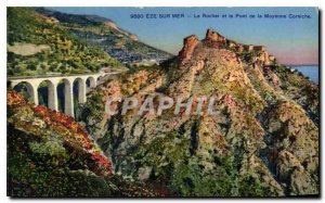 Old Postcard Eze sur Mer Le Rocher and the Moyenne Corniche Bridge