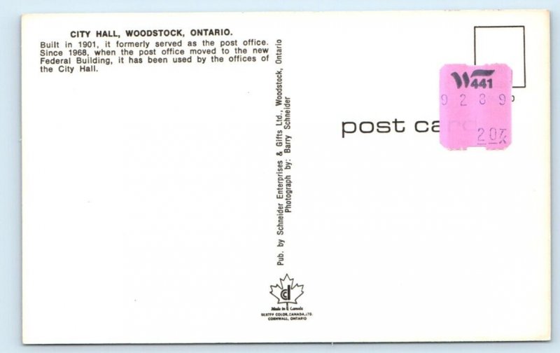 City Hall WOODSTOCK Ont. CANADA  Postcard