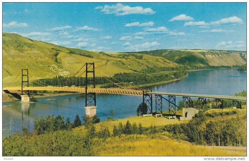 Dunvegan Suspension Bridge, Peace River, Alberta, Canada, 1960-70s