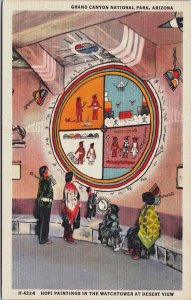 Grand Canyon National Park Arizona Hopi Paintings Watchtower Linen Postcard C246