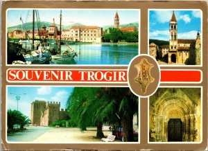 VINTAGE CONTINENTAL SIZE POSTCARD MULTIPLE VIEWS OF TROGIR FORMER YUGOSLAVIA