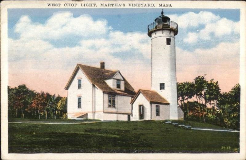 Martha's Vineyard MA West Chop Lighthouse c1920 Postcard Vineyard Haven