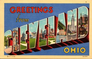 Ohio Greetings From Cleveland Large Letter Linen 1943 Curteich