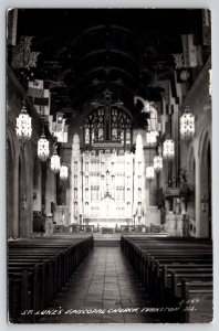 Evanston IL RPPC Interior St Luke's Episcopal Church Real Photo Postcard V27