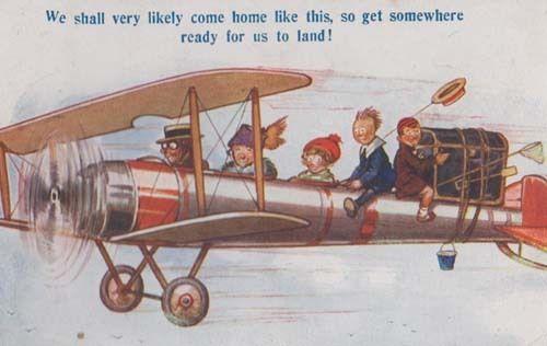 Boys Plane Suitcase Trunk Biggles Pilot Style Hat Blowing Antique Comic  Postcard / HipPostcard