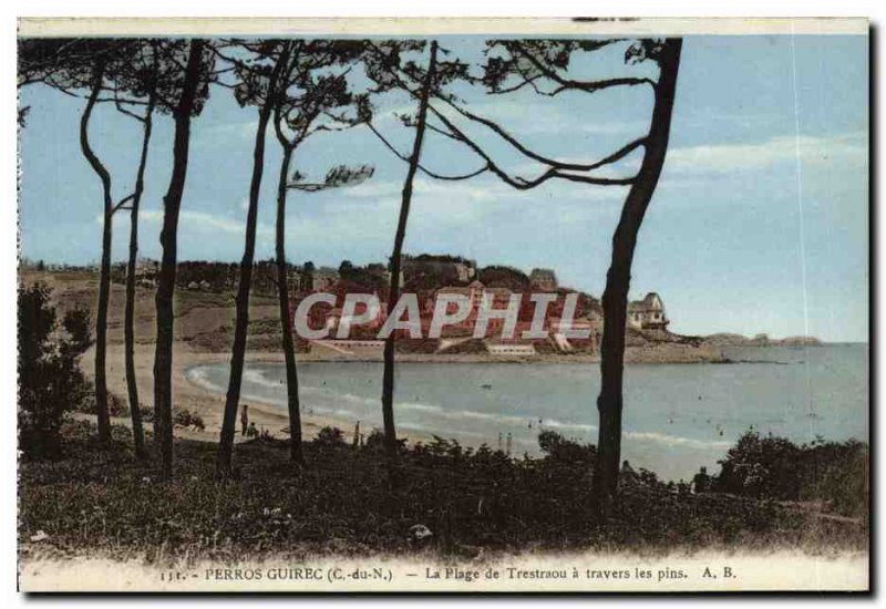 Old Postcard The Beach Ploumanach Trestaou a Travers les Pins