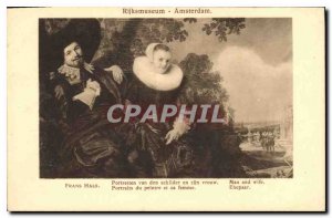 Postcard Old Rijksmuseum Amsterdam Frans Hals portraits of the painter and hi...