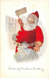 F98/ Santa Claus Christmas Postcard c1910 Noisemaker Fireplace Toys 7