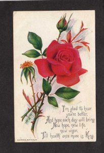 Good Health Greetings Postcard Poem Red Rose MMS Postcard 1913 G K Prince