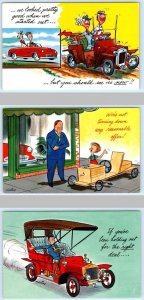 3 Postcards TED MARTINE Comic Advertising CAR DEALER Automobile ca 1960s