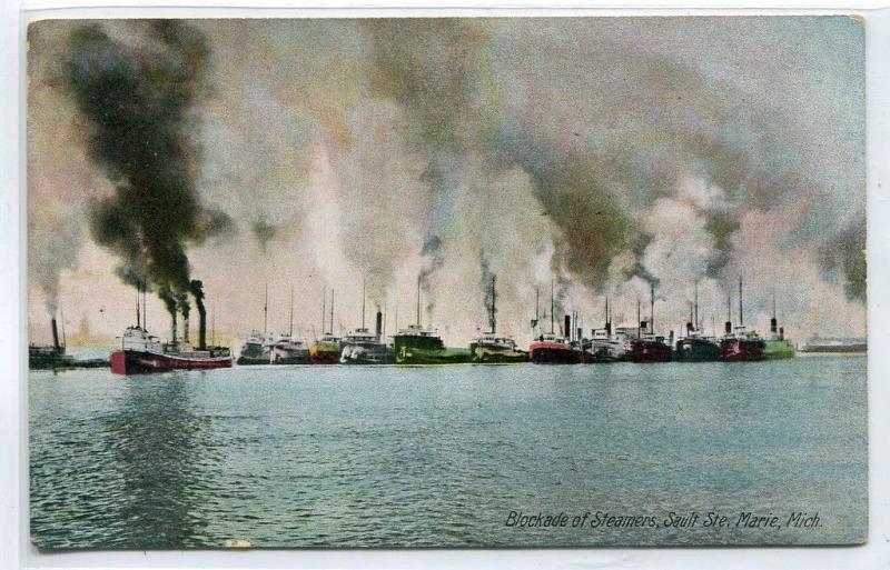 Steamer Blockade Sault Ste Marie Michigan 1910c postcard