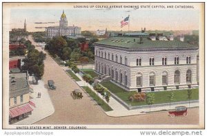 Colorado Denver looking Up Colfax Avenue Showing State Capitol And Cathdral U...