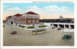 Postcard IL Champaign - Illinois Central Railway Station and Subway