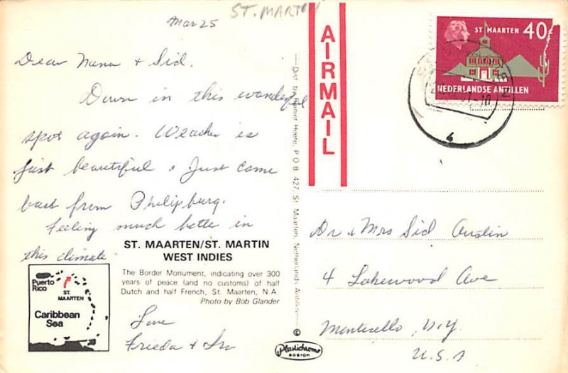 Border Monument Netherlands Antilles St Maarten Postcard