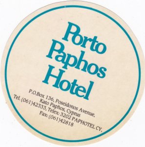 Cyprus Kato Paphos Porto Paphos Hotel Vintage Luggage Label sk3317