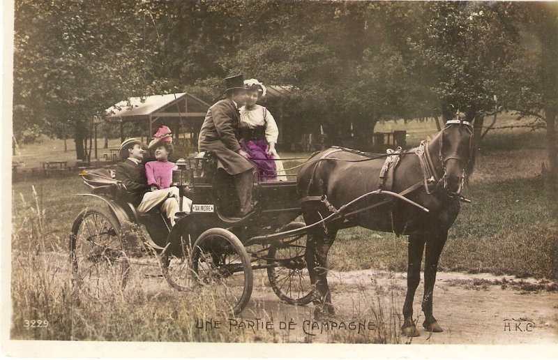 Une partie de Campagne. . Cart Horse Old vintage French postcard