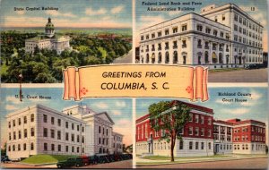 Linen Postcard Multiple Views Court House, Capitol in Columbia South Carolina